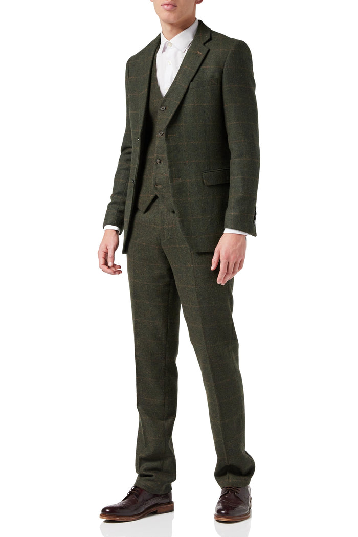 MENS HERRINGBONE TAN TWEED CHECK OLIVE GREEN PEAKY BLINDERS WAISTCOAT