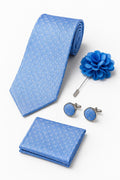 Men’s Light Blue Mini Check Patterned 4-Piece Tie Gift Set