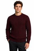 Men's Maroon 100% Cotton Fine Cable Knit Crew Neck Jumper