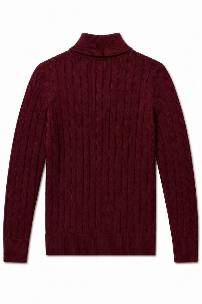 Men's Maroon 100% Cotton Fine Cable Knit Quarter Zip Neck Jumper