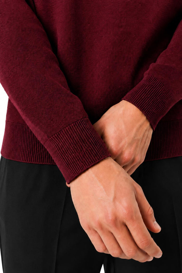 Men's Maroon 100% Cotton Fine Knit Button Neck Polo Jumper