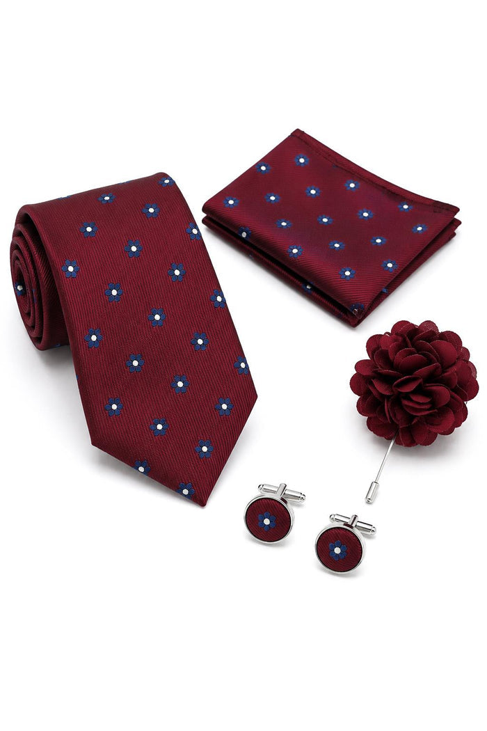 Men’s Maroon Floral Dots 4-Piece Tie Gift Set