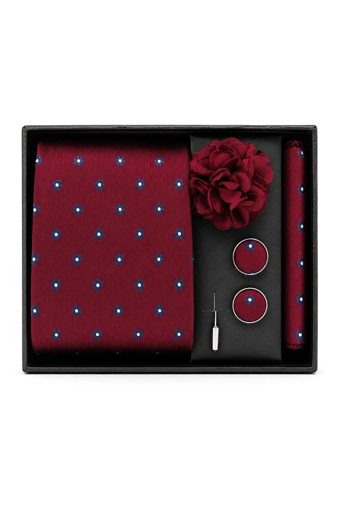 Men’s Maroon Floral Dots 4-Piece Tie Gift Set