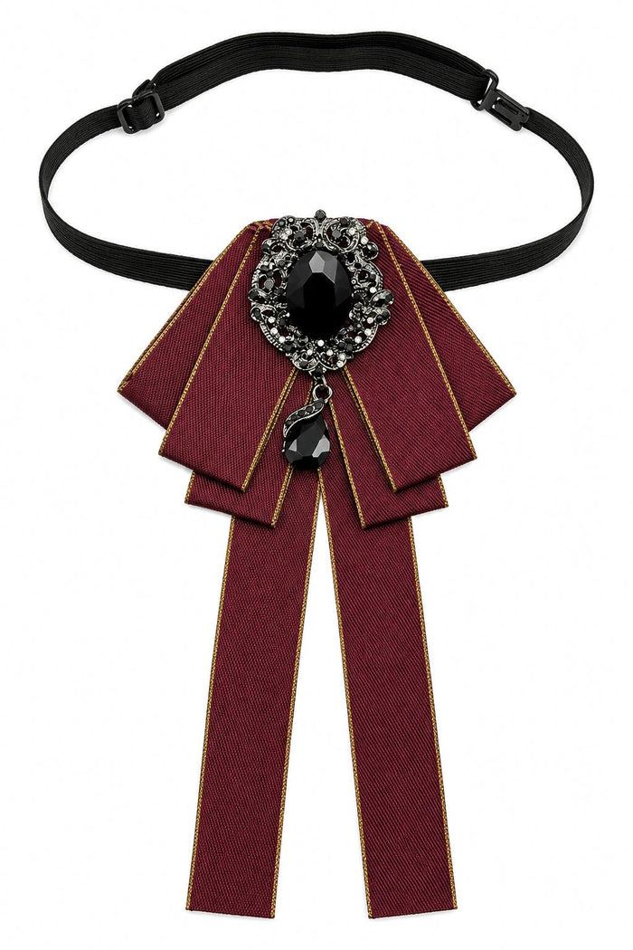 Men’s Maroon Jewelled Ribbon Brooch Bow Tie