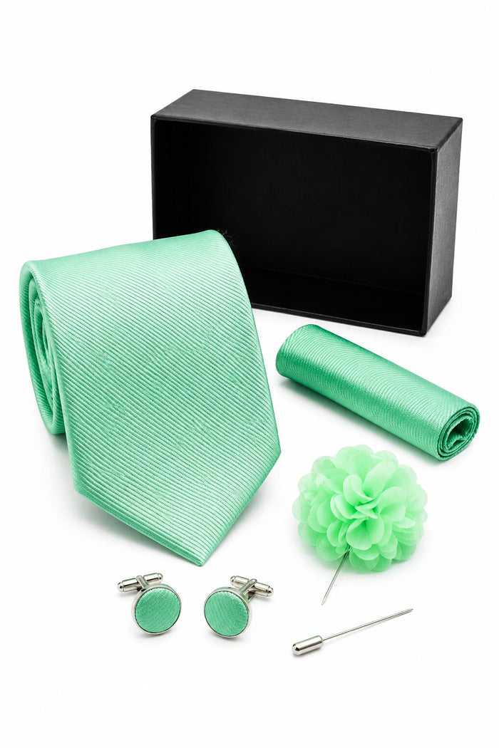 Men’s Mint Green Ribbed 4-Piece Tie Wedding Gift Set