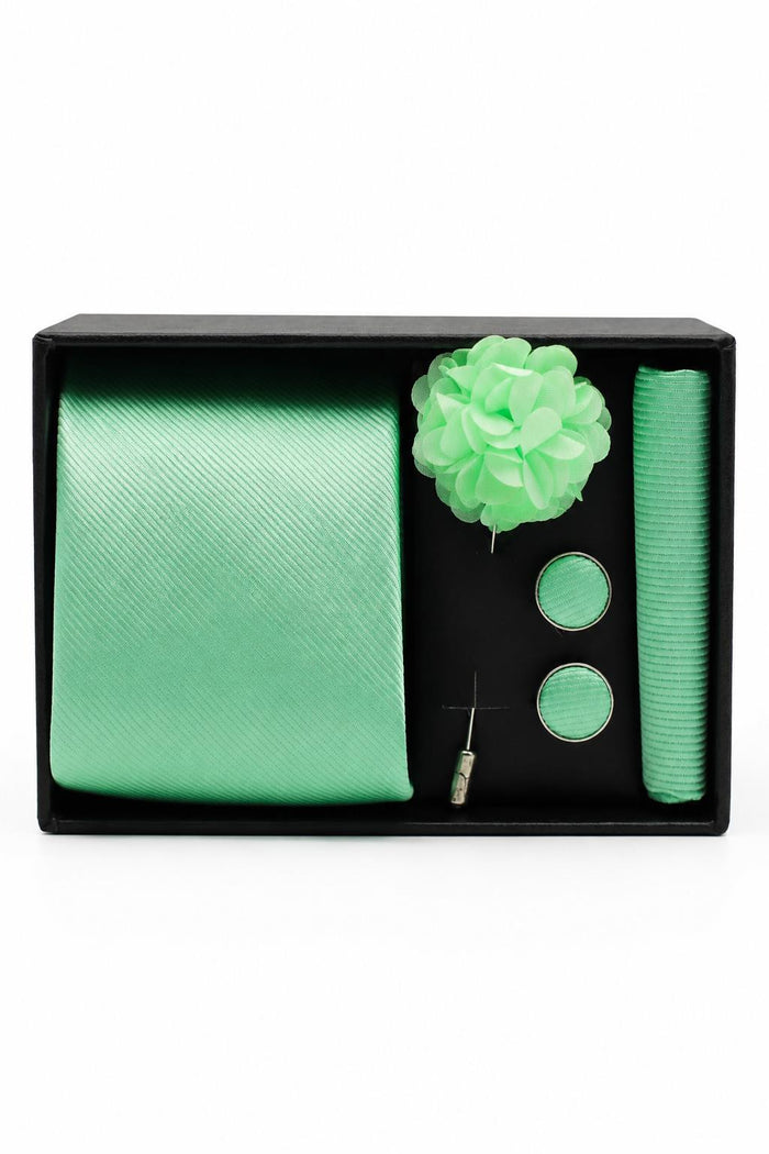 Men’s Mint Green Ribbed 4-Piece Tie Wedding Gift Set