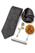 Men’s Navy Blue & Gold Paisley 5-Piece Tie Gift Set