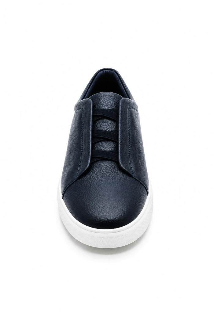 Men’s Navy Faux Leather Slip-On Trainers