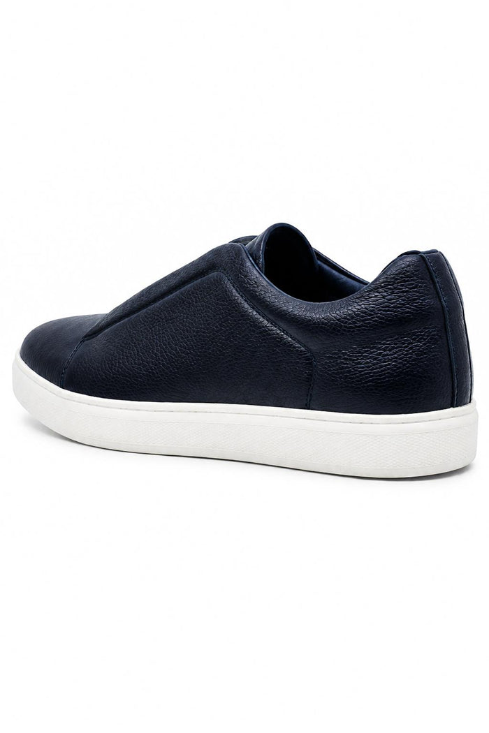 Men’s Navy Faux Leather Slip-On Trainers