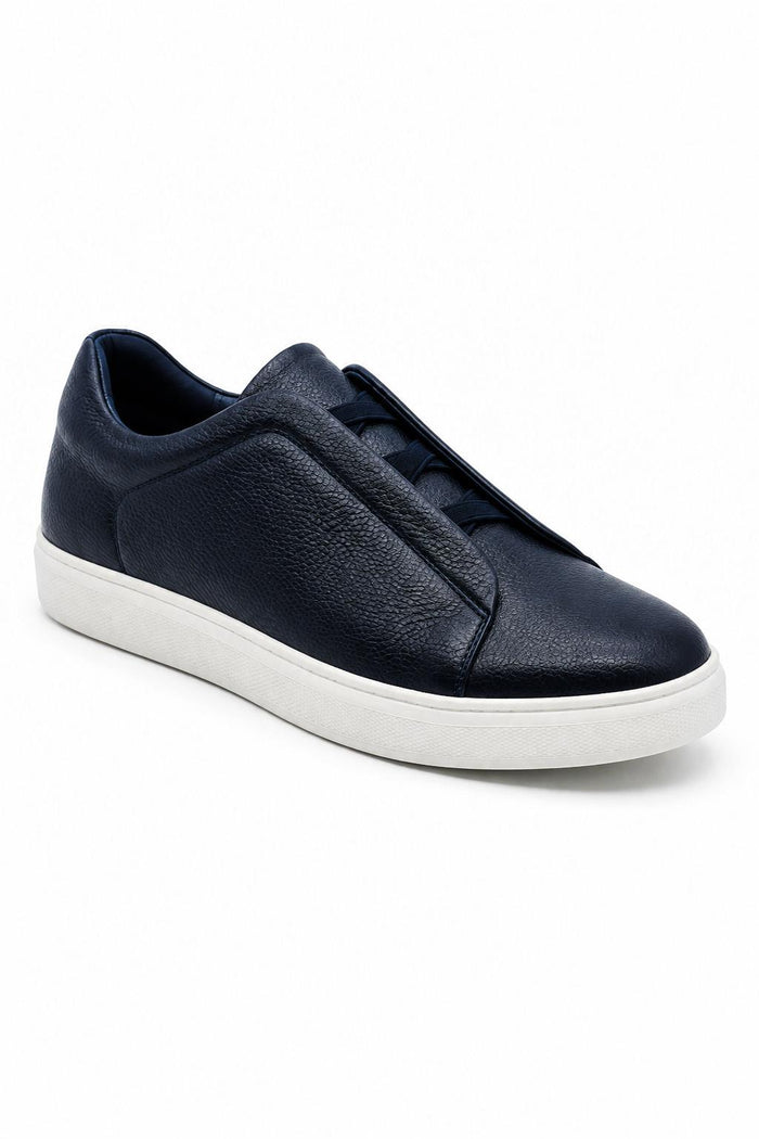 Men’s Navy Faux Leather Slip-On Trainers