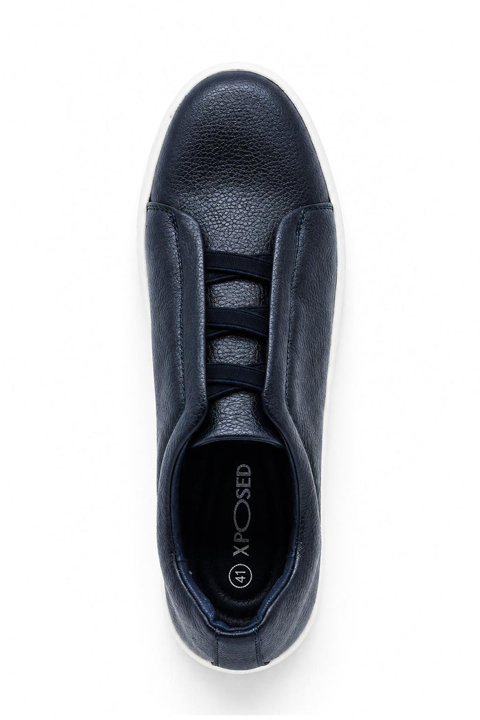 Men’s Navy Faux Leather Slip-On Trainers
