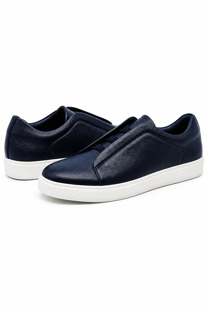 Men’s Navy Faux Leather Slip-On Trainers