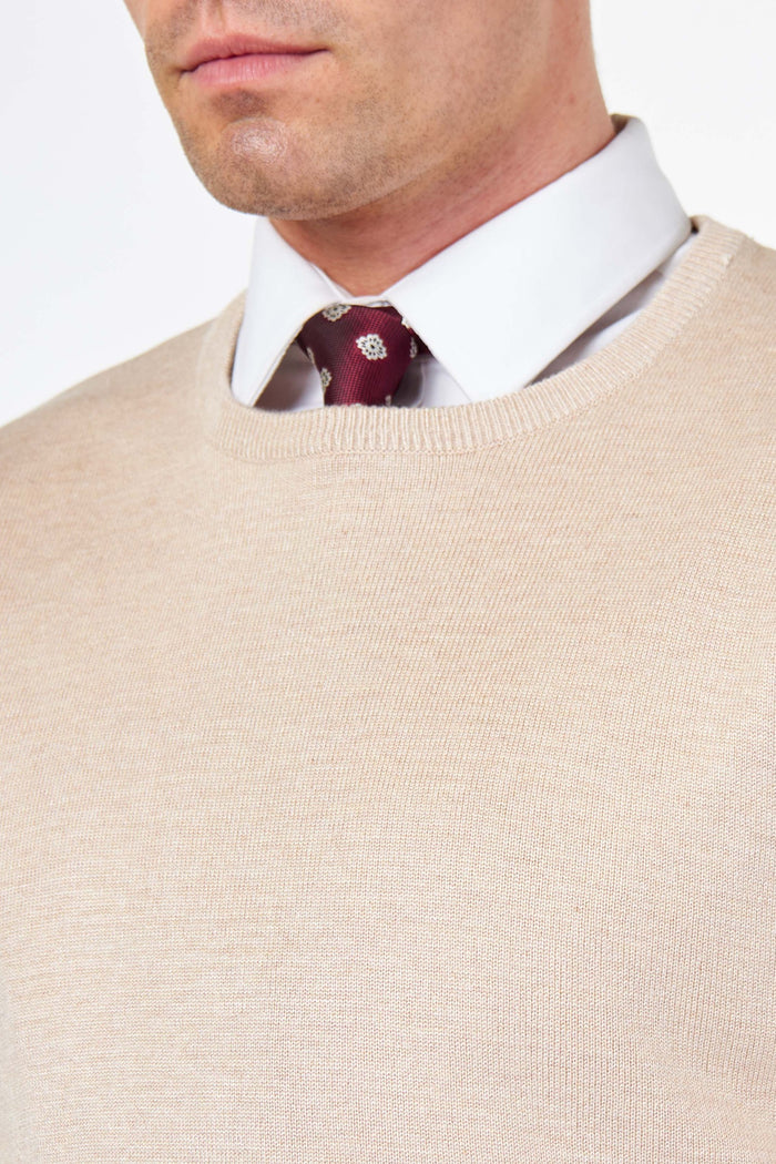 MEN’S PURE COTTON CREAM CREW NECK JUMPER