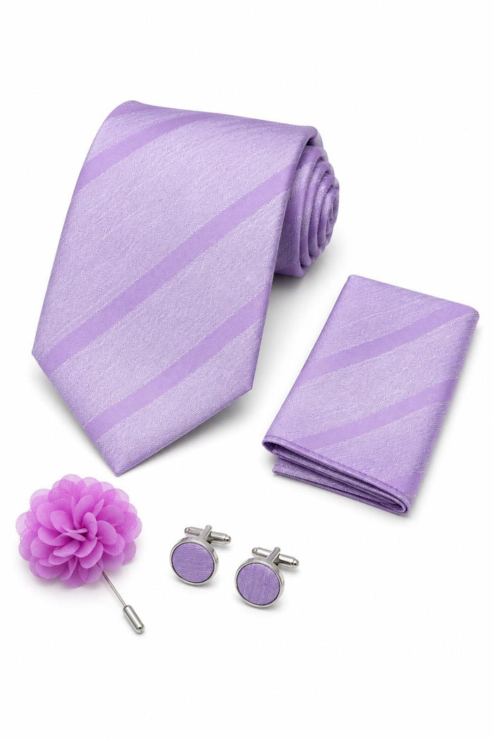 Men’s Purple Striped 4-Piece Tie Gift Set