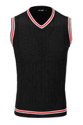 Mens Sleeveless V Neck Black Jumper Knitted Vest