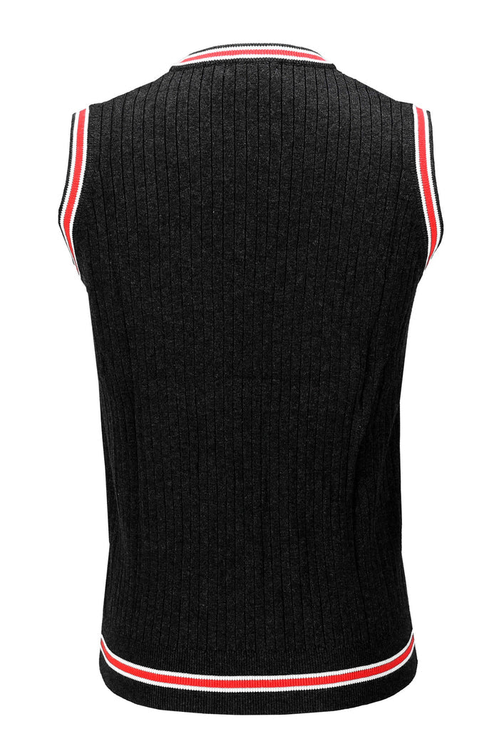 Mens Sleeveless V Neck Black Jumper Knitted Vest