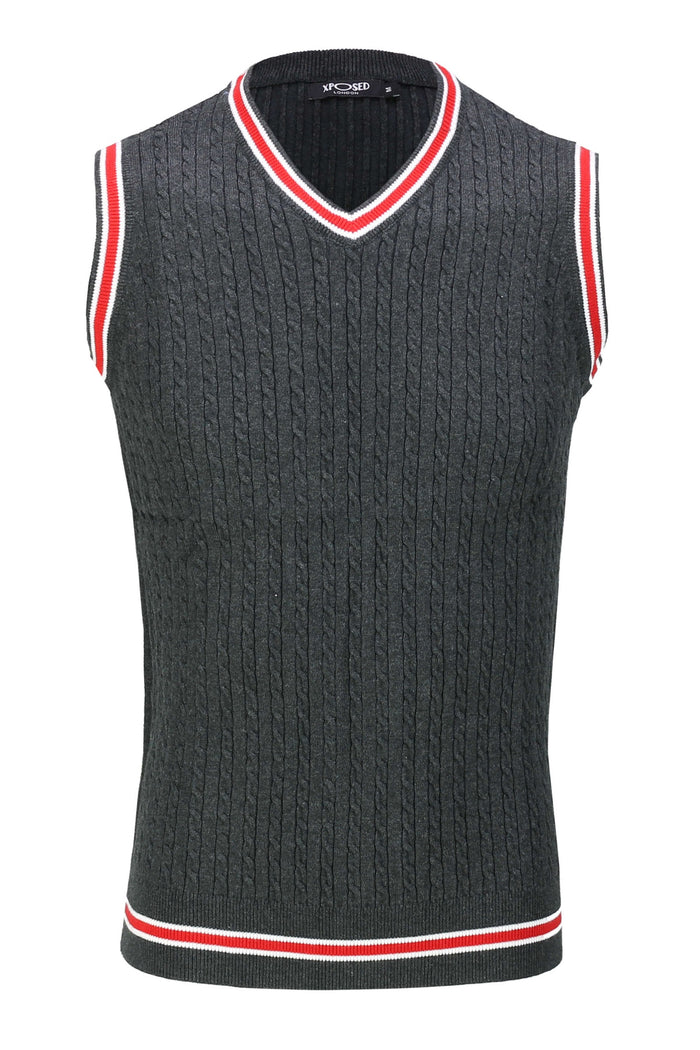 Mens Sleeveless V Neck Grey Jumper Knitted Vest