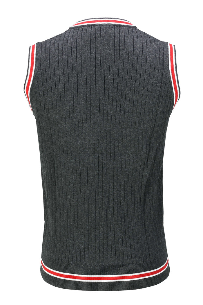Mens Sleeveless V Neck Grey Jumper Knitted Vest