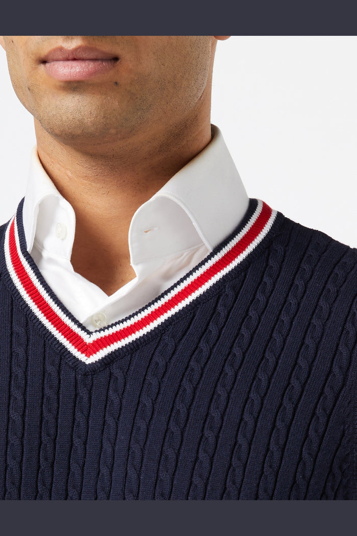 Mens Sleeveless V Neck Navy Jumper Knitted Vest