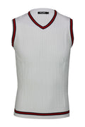 Mens Sleeveless V Neck White Jumper Knitted Vest