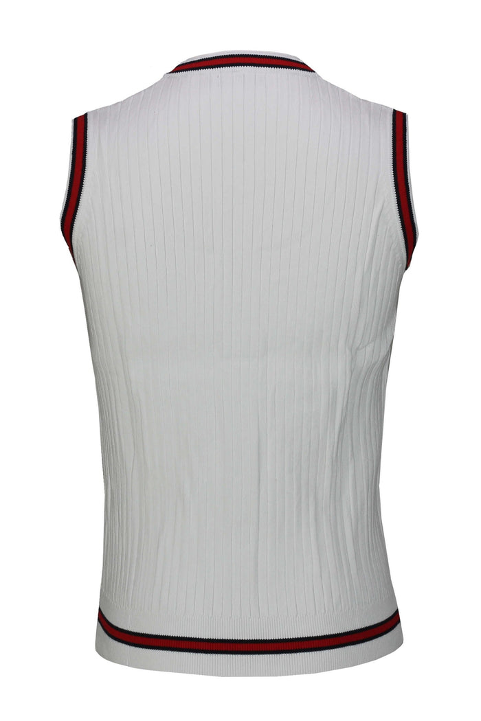 Mens Sleeveless V Neck White Jumper Knitted Vest