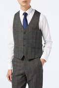 MENS TWEED GREY HERRINGBONE CHECKS TAILORED FIT WAISTCOAT