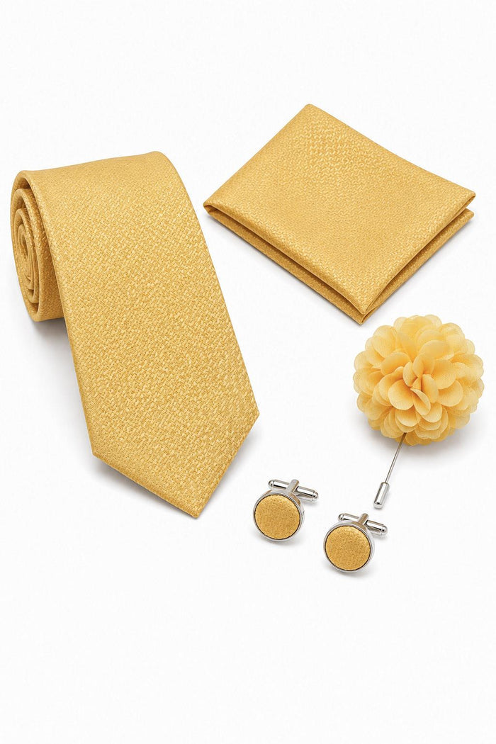 Men’s Yellow Textured 4-Piece Tie Gift Set
