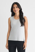 Mid-Length Lurex Scoop Neck Knit Tank, Silver, Silver | Ming Wang
