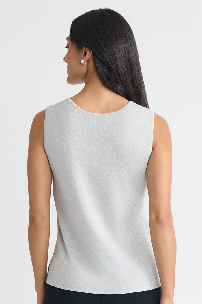 Mid-Length Lurex Scoop Neck Knit Tank, Silver, Silver | Ming Wang