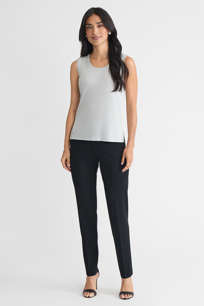 Mid-Length Lurex Scoop Neck Knit Tank, Silver, Silver | Ming Wang