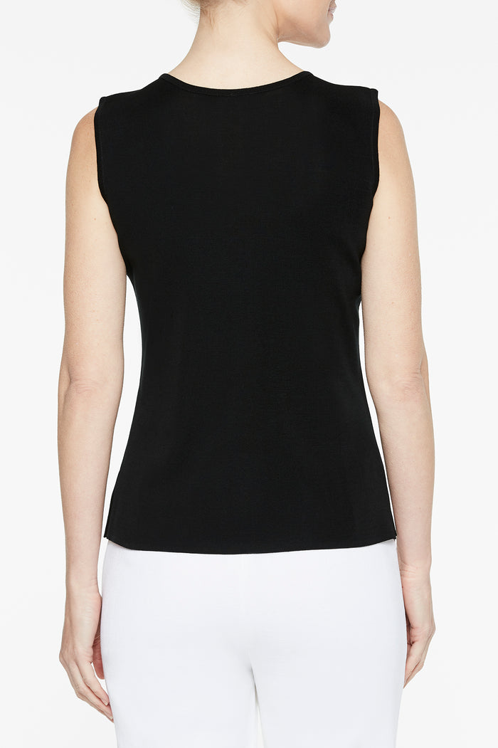 Mid-Length Scoop Neck Knit Tank, Black | Ming Wang
