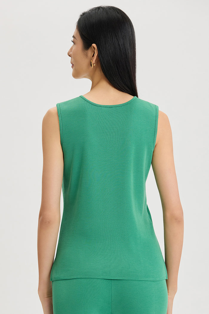 Mid-Length Scoop Neck Knit Tank, Kelly Green, Kelly Green | Ming Wang