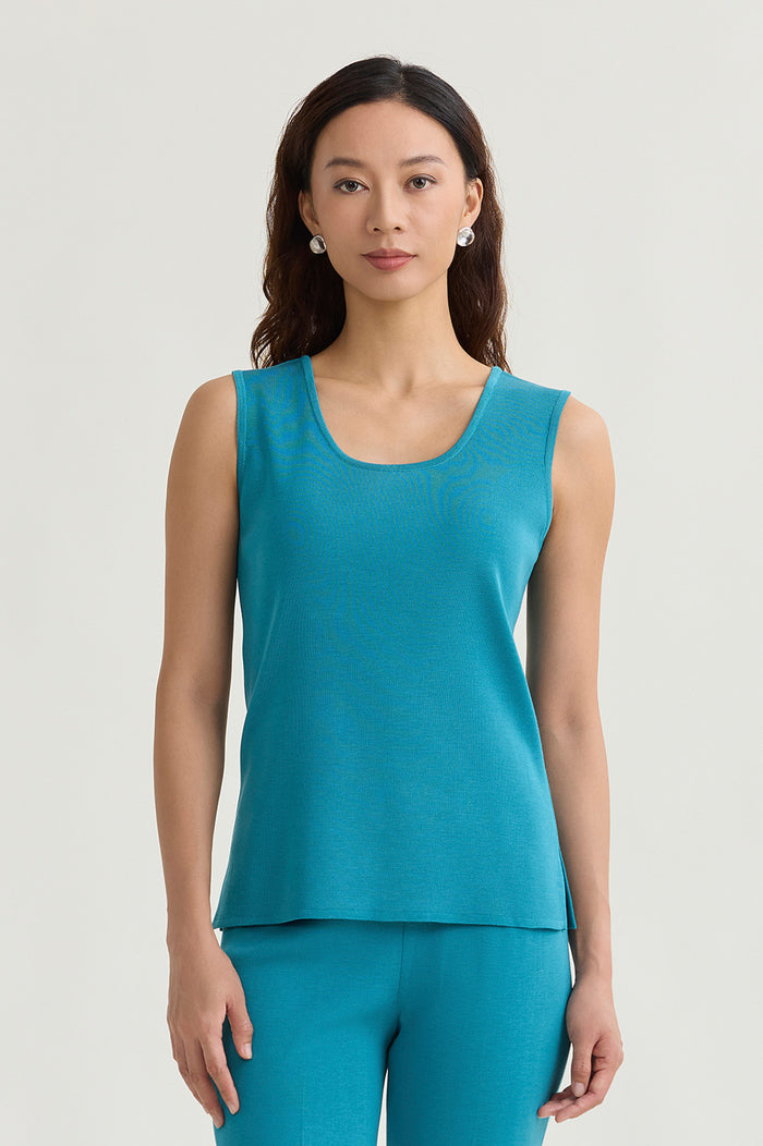 Mid-Length Scoop Neck Knit Tank, Nebula, Nebula | Ming Wang