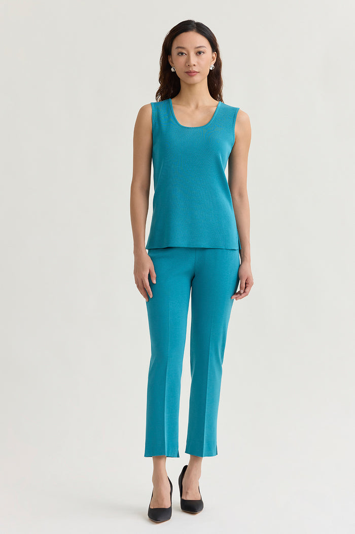 Mid-Length Scoop Neck Knit Tank, Nebula, Nebula | Ming Wang