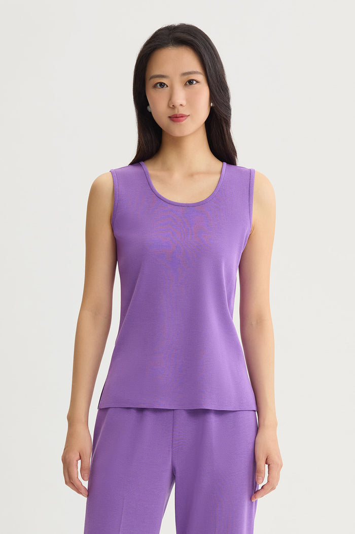Mid-Length Scoop Neck Knit Tank, Sunset Purple, Sunset Purple | Ming Wang