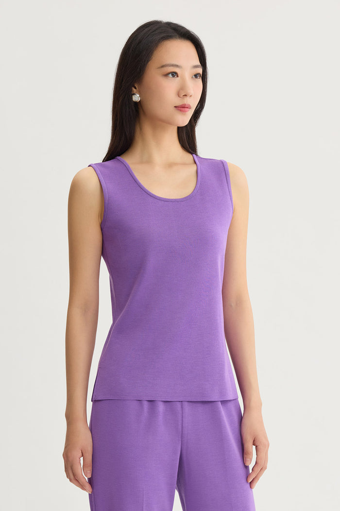 Mid-Length Scoop Neck Knit Tank, Sunset Purple, Sunset Purple | Ming Wang