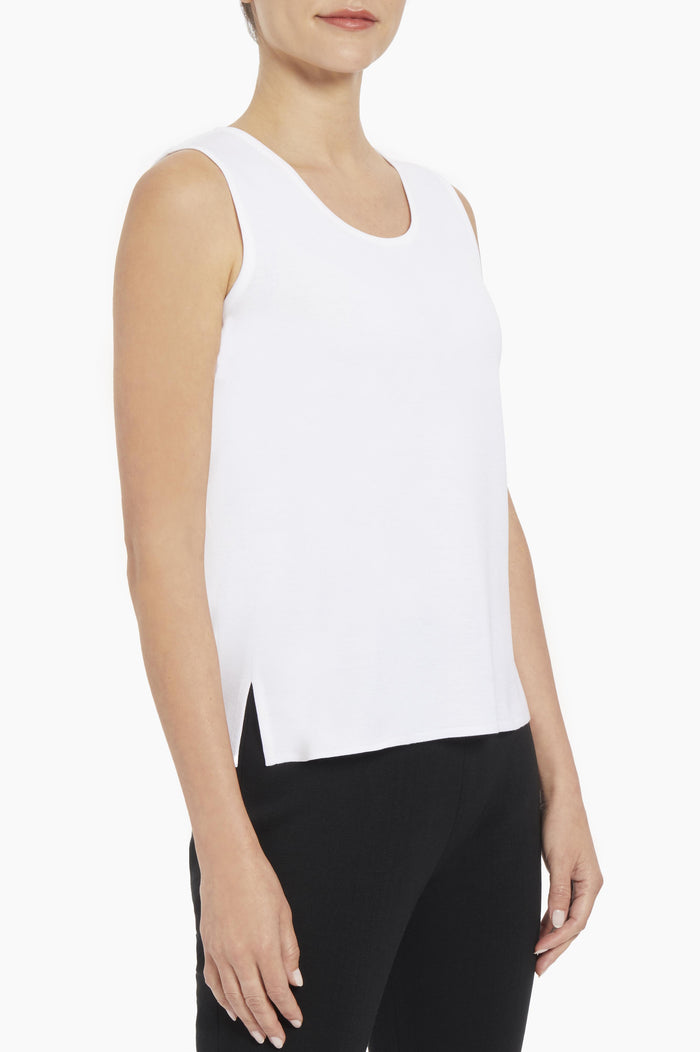 Mid-Length Scoop Neck Knit Tank, White | Ming Wang