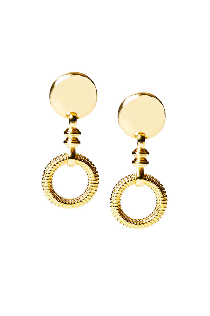 Mixed Texture Gold Circle Dangle Earrings | Ming Wang