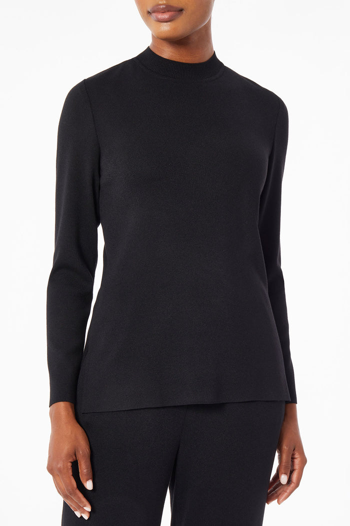 Mock Neck Soft Knit Tunic, Black | Ming Wang