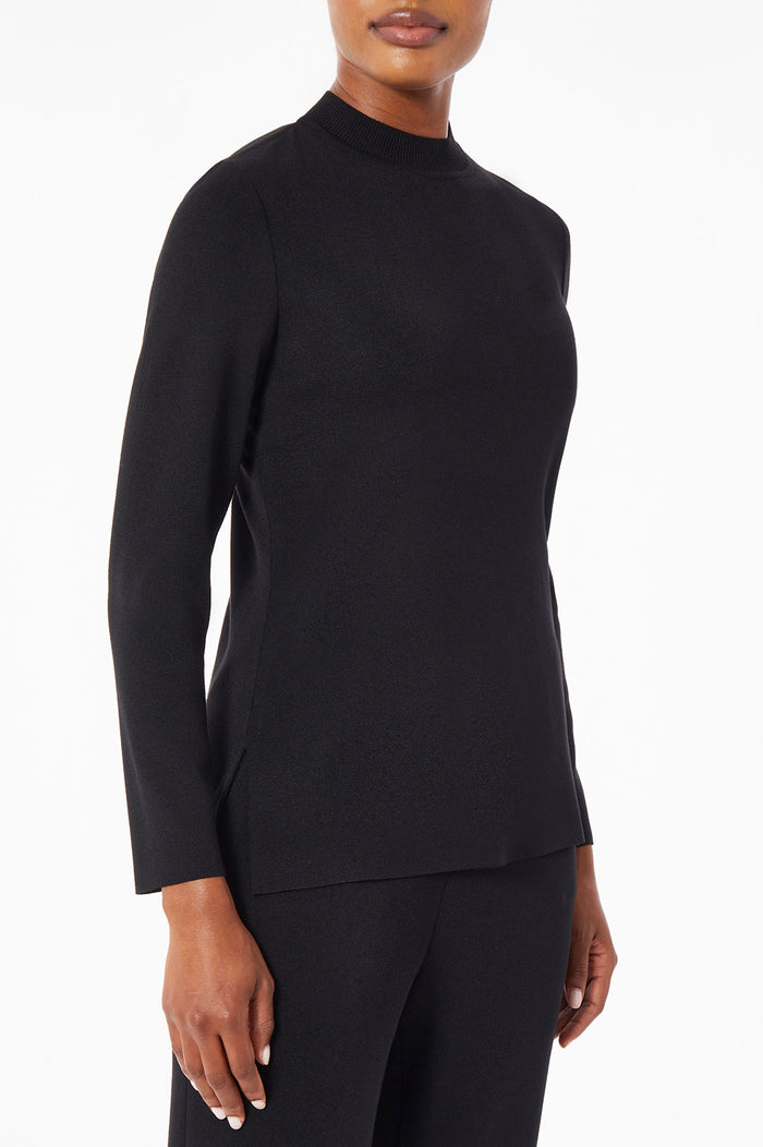 Mock Neck Soft Knit Tunic, Black | Ming Wang