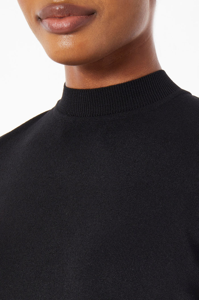 Mock Neck Soft Knit Tunic, Black | Ming Wang