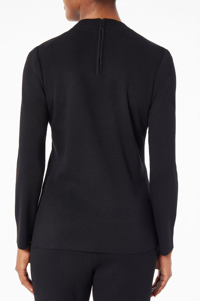 Mock Neck Soft Knit Tunic, Black | Ming Wang