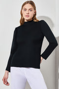 Mock Neck Tunic - Knit, Black, Black | Ming Wang