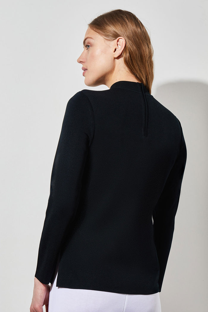Mock Neck Tunic - Knit, Black, Black | Ming Wang