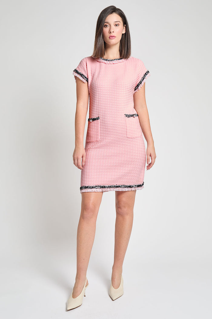 Modern Fit Contrast Trim Shift Dress, Rosy Blush/White | Ming Wang