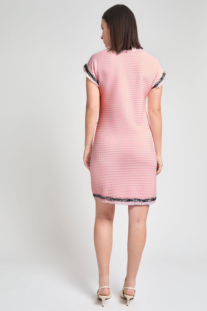Modern Fit Contrast Trim Shift Dress, Rosy Blush/White | Ming Wang