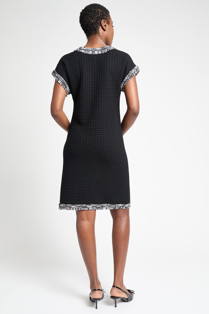 Modern Fit Contrast Trim Shift Dress, Black/White | Ming Wang