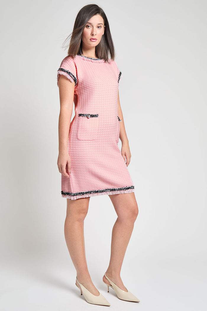 Modern Fit Contrast Trim Shift Dress, Rosy Blush/White | Ming Wang