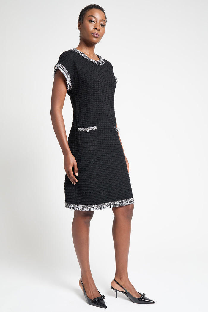 Modern Fit Contrast Trim Shift Dress, Black/White | Ming Wang