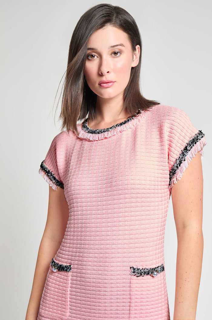 Modern Fit Contrast Trim Shift Dress, Rosy Blush/White | Ming Wang